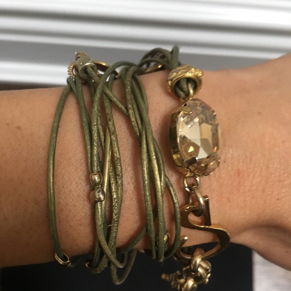 Leather wrap bracelet with rhinestone accents - Picture 3 of 5